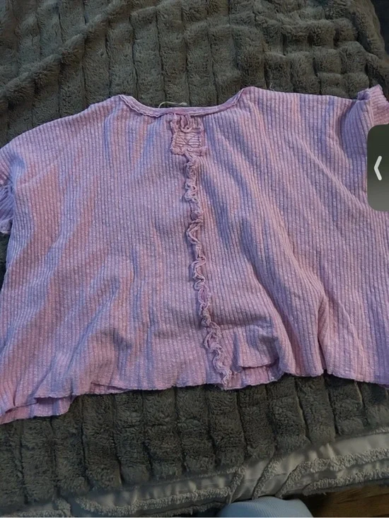 easel Lavender Ribbed Ruffle-Trim Tee - Picture 4 of 4